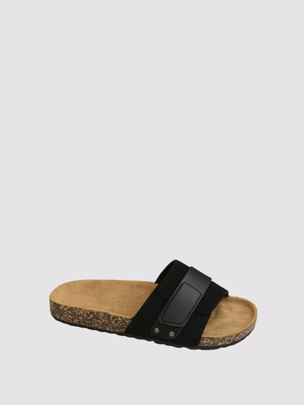 Women’s woman womens petite-, tall-, plus-, size Light Luxury High-Quality Spring Summer Fall and Autumn Casual Simple Cork-Patterned Pu Leather Upper Flat-Soled Slip-On Open Toe Mule Slippers Beach holiday getaway Sandals Suitable for Home and Outdoor Use Footwear shoes in black color