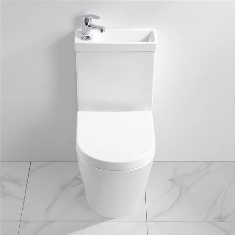 Japanese eco 2-in-1 combination toilet and sink combined washbasin bathroom space saving unit with faucet and thick closed toilets hardware in white