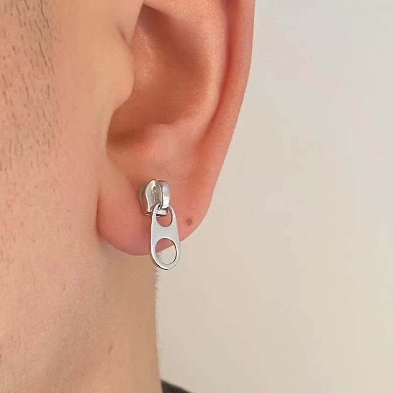 Women’s woman womens Men’s man mens Unisex Genflex Gender Neutral Genderfluid Trend Hip Hop Grunge Unusual Zipper Stud Earrings Fashion Personality Punk Metal Alloy Jewelry Trending Jewellery in silver color