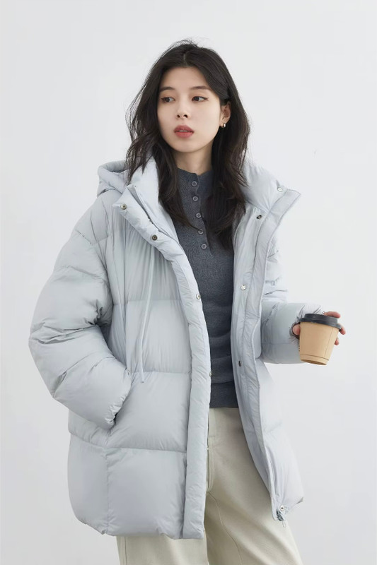 Women’s woman womens petite-, tall-, plus-, size Casual Fall Autumn Winter loose classic Vintage style Long Sleeves v-neck hooded pockets Female white duck down field Puffer Jacket trimmed evening Jackets coats in light sky blue