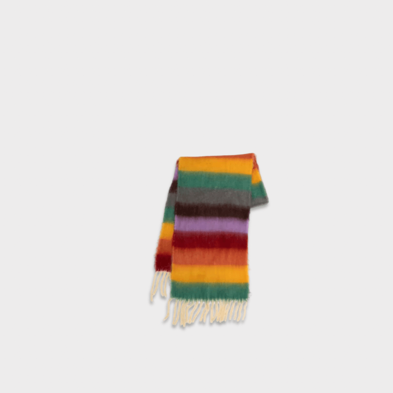 Women’s woman womens Men’s man mens Unisex Genflex Gender Neutral Genderfluid petite-, tall-, plus-, size alternate aesthetic luxury Casual Fall Autumn Winter Spring cold weather winter accessory long striped rainbow tassel scarf Fashion Tassels Scarves accessories in multi color contrast