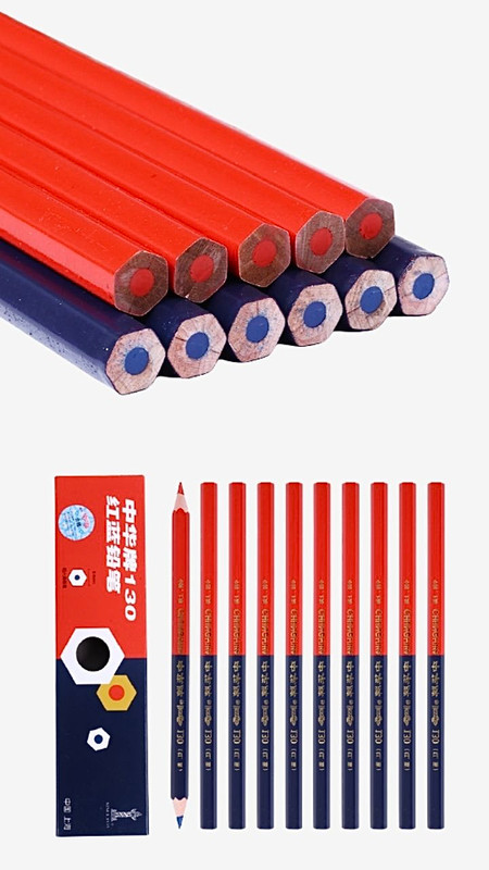 Dual Color Pencil 10-Piece 10pcs/set Blue Red Dual Color Special Pencils Full Red Marker Pencil Hexagon Wooden Pencil School Office Supplies Standard Pencils Trending