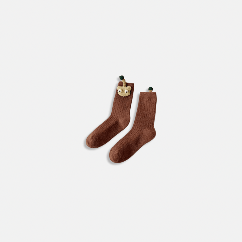 Women’s woman womens petite-, tall-, plus-, size Japanese anime kawaii cute funny animal cartoon large eyes fluffy face cosplay grunge y2k Casual Fall Autumn Winter knee-Length cotton Knitted Long middle tube ribbed leg warmer ankle Sock Girls Retro Stacked Leg Cover leg warmers Socks in brown with beige accent color