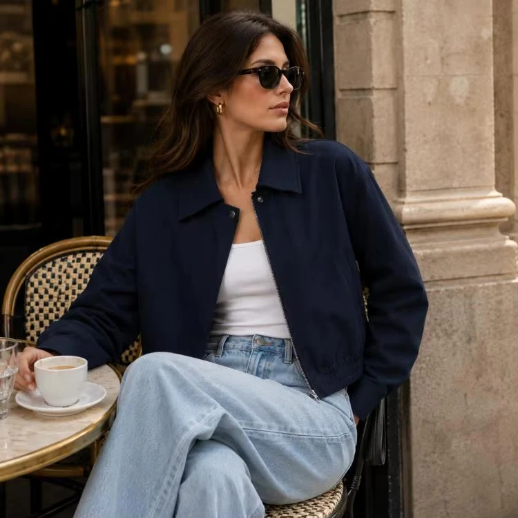 Women’s woman womens petite-, tall-, plus-, size Light Luxury High-quality Elegant Winter commute wfh office workwear evening party turndown neck collar button close patch pockets windbreaker coat outwear Bomber Jacket Outerwear blazer Jackets in dark navy blue