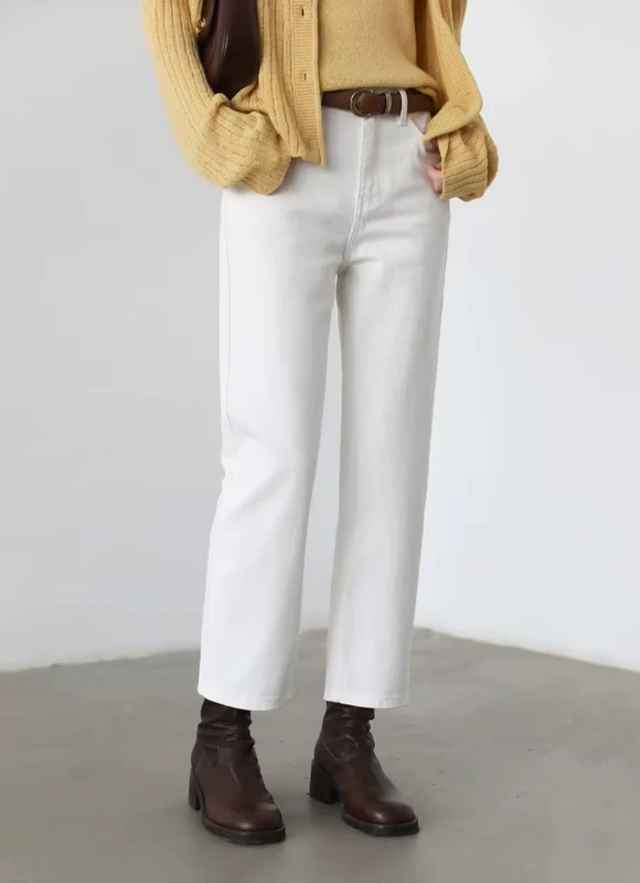 Women’s woman womens petite-, tall-, plus-, size Loose Straight Washed button close Denim Jeans Spring Summer Trousers Collection Topstitch Design Casual Jeans Pants in white