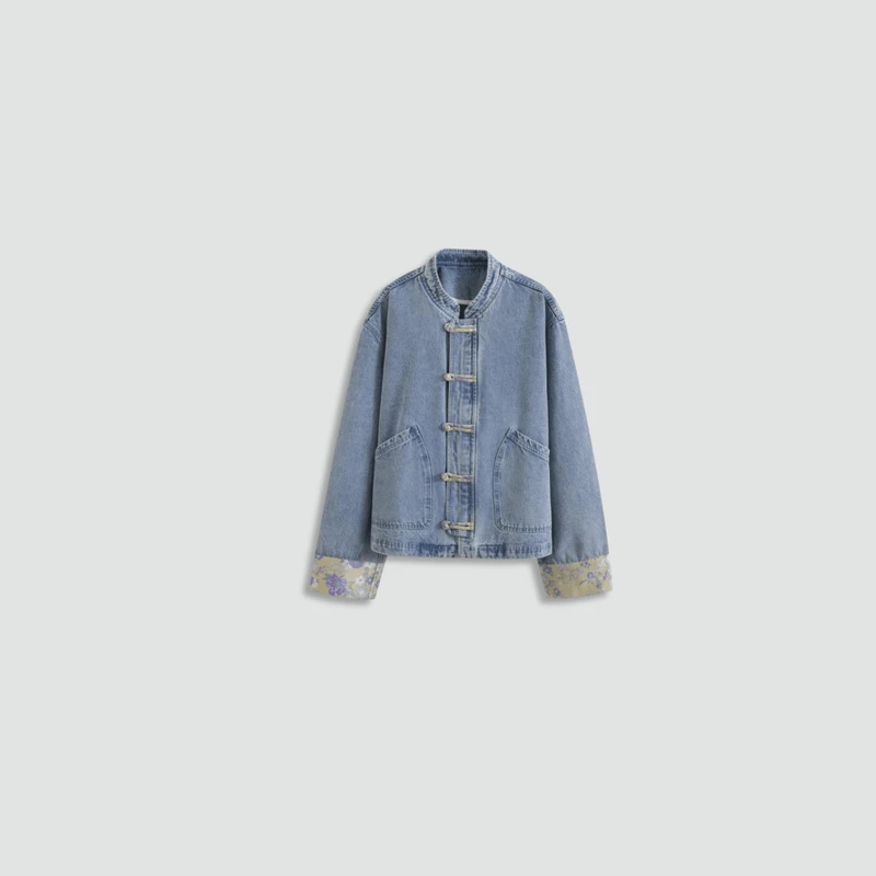 Women’s woman womens petite-, tall-, plus-, size Light Luxury High-quality Elegant Winter commute wfh office workwear evening party turndown neck collar button close patch pockets denim barn jacket outwear Jackets Outerwear in blue