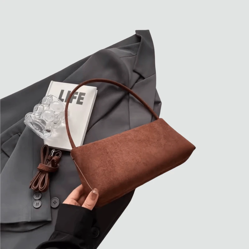 Women’s woman womens Korean design Summer suede shoulder tote handbag hand bag with shoulder strap Vacation Beach Tote Party Wedding Evening Party Luxury Design bags in coffee brown color