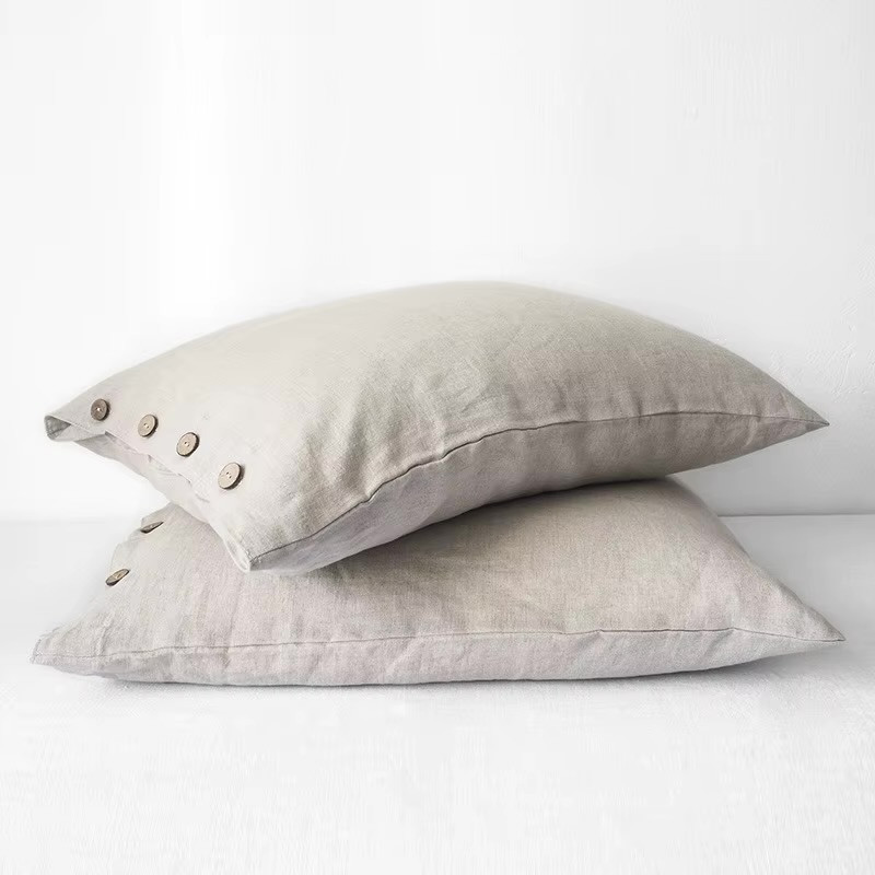 Luxury rectangular 100% pure french linen Pillowcase with button close Living Room Bedroom France Cushion Pillows Props Gifts in natural linen beige color
