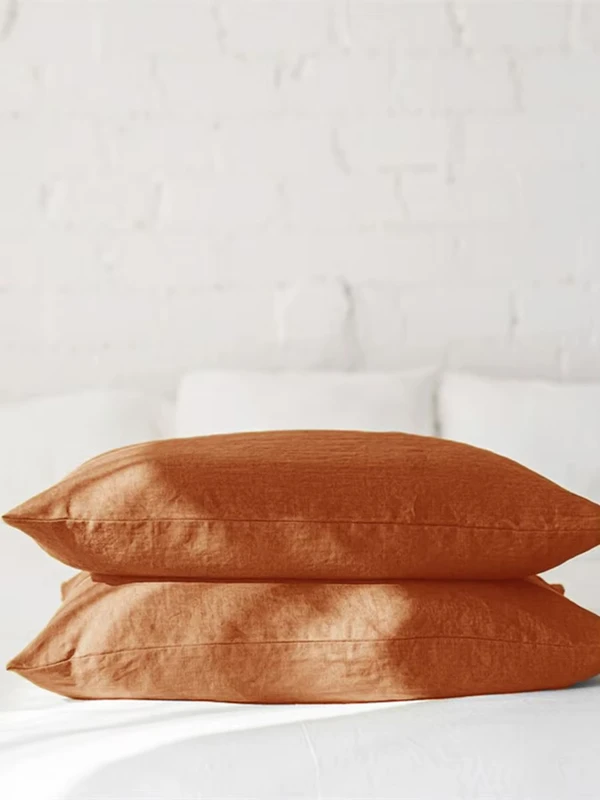 Luxury rectangular 100% pure french linen Pillowcase Living Room Bedroom France Cushion Pillows Props Gifts in natural linen caramel rust orange color