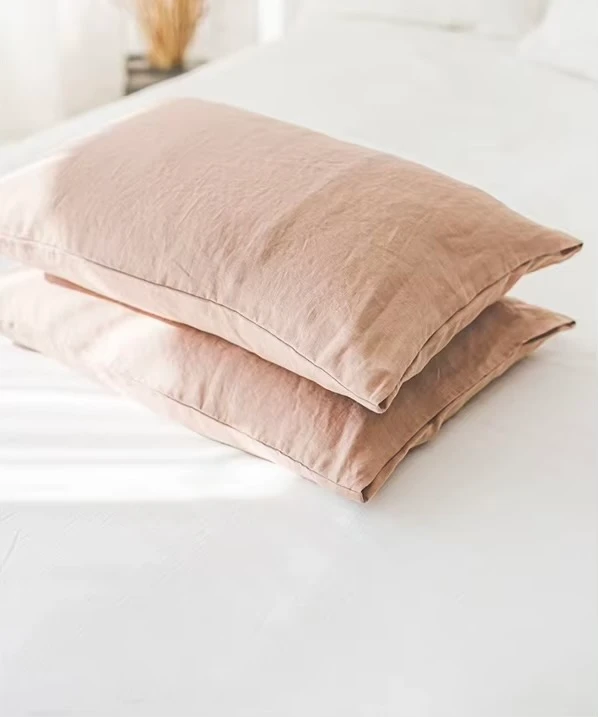 Luxury rectangular 100% pure french linen Pillowcase Living Room Bedroom France Cushion Pillows Props Gifts in natural linen milk dusk apricot pink color