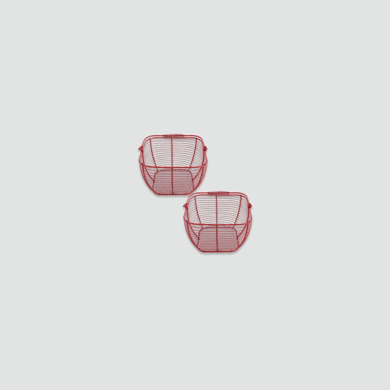 Modern minimalist Space Saving office home student dorm study room Dormitory fruits, flowers vegetables food open Iron metal wire mesh 2Pcs Vintage Farmhouse Wire Egg storage Basket Set with Sturdy Handle for Gathering Fresh Eggs Fruit Store Kitchen Countertop Decor Fashion baskets in red 2-Piece set