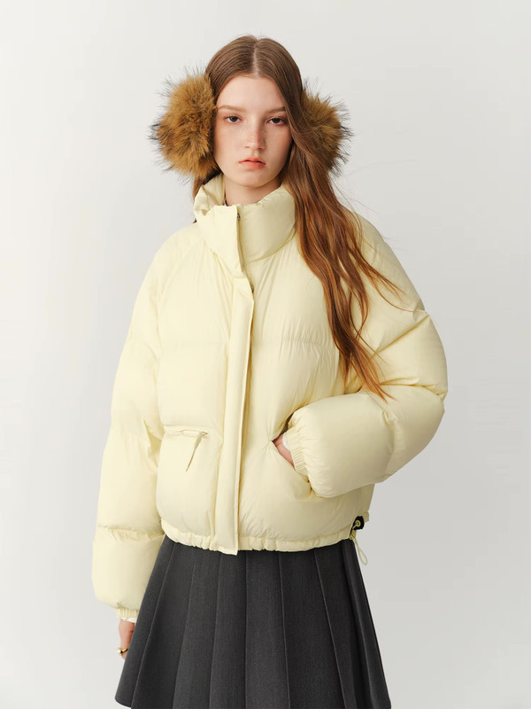 Women’s woman womens petite-, tall-, plus-, size Casual Fall Autumn Winter loose classic Vintage style Long Sleeves v-neck mockneck stand collar zip pockets Female Button up windbreaker wide-waisted zipper close white duck down field Puffer Jacket trimmed evening wear Jackets coats in light yellow
