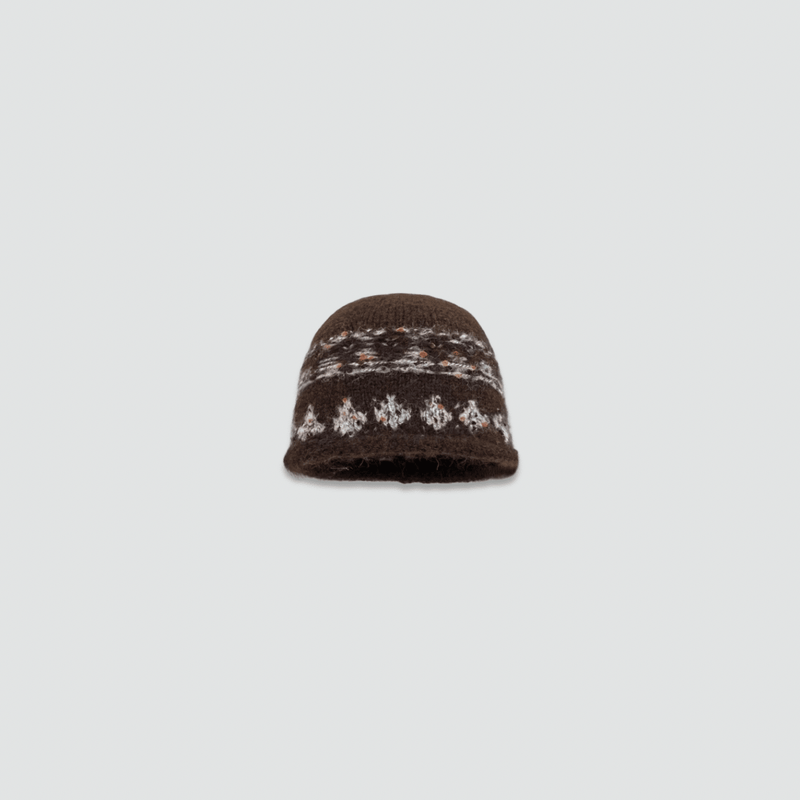 Women’s woman womens petite-, tall-, plus-, size Light Luxury High-quality Elegant evening party club wfh office commute work wear Henley collar v- neck half-button close ribbed Color‑Blocked Jacquard knitted Beanie Hat Fashion headwear Skullies & Beanies hats in coffee brown with multi