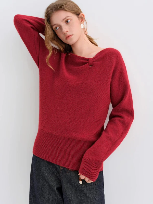 Women’s woman womens petite-, tall-, plus-, size Light Luxury High-quality Elegant evening party club wfh office commute work wear butterfly Slash neck long sleeves with rib band cuffs wide ribbed hem Sweater Fashion sweaters in red
