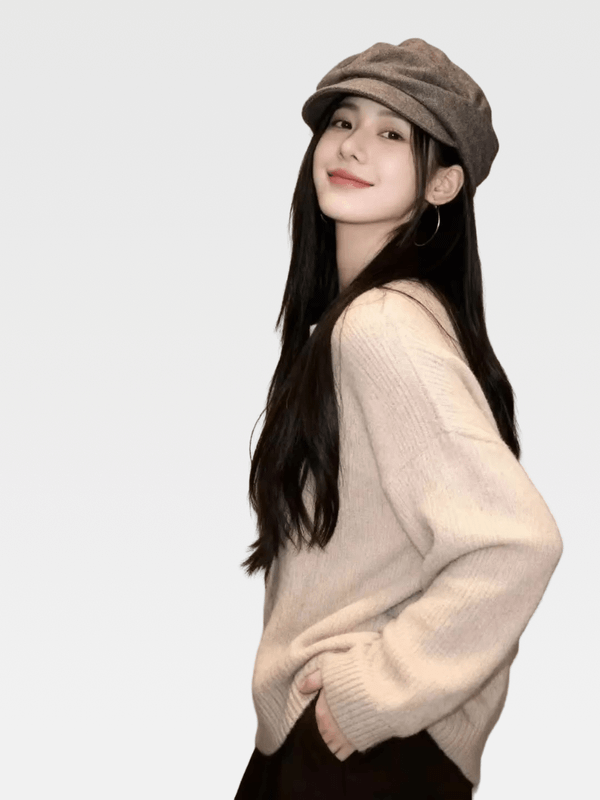 Women’s woman womens Casual summer holiday getaway festival party wfh commute office workwear artists painter designer workwear Japanese Sun dome Retro flip beret bucket Hat Headwear Newsboy Caps fashion Versatile Berets hats accessories in khaki coffee brown