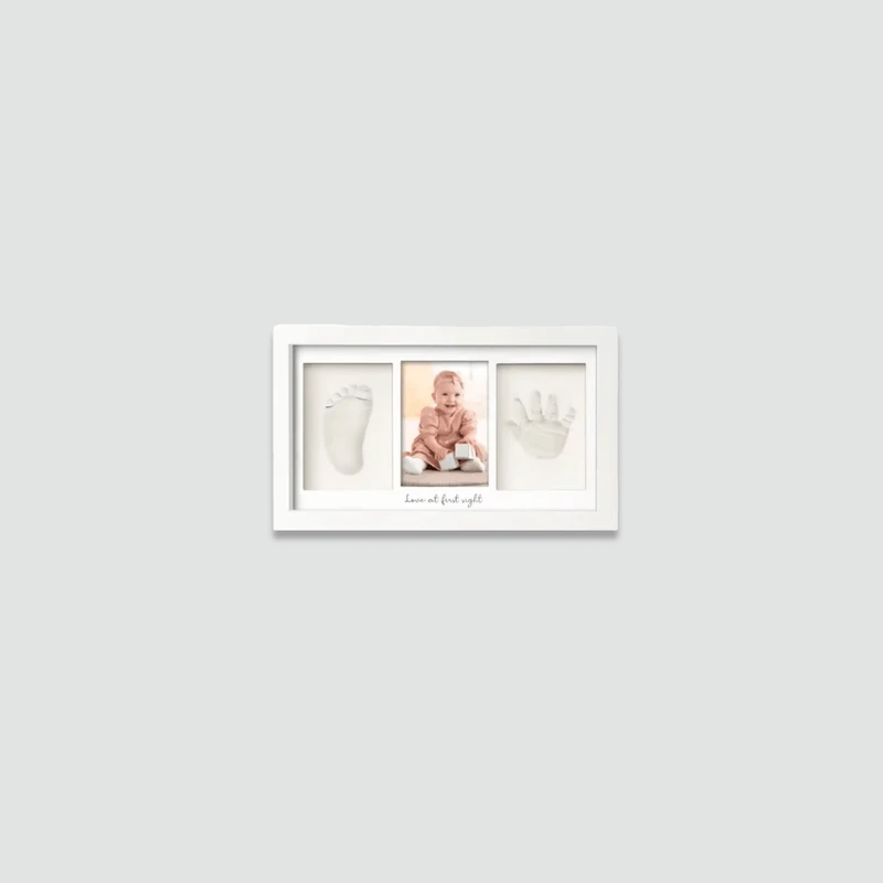 Women’s woman womens Mothers Fathers Moms Dads Parents Light Luxury High-quality Elegant newborn baby girl boy girls boys rectangle rectangular shaped wall mounted or tabletop stand memento picture-frame foot hand clay imprint nursery bedroom gift in white frame Babies gifts gifting ideas