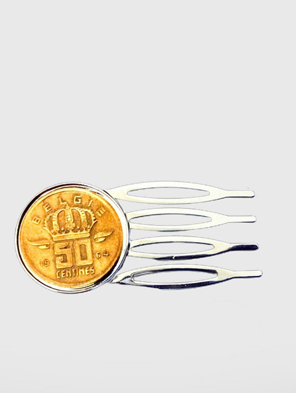 Fifty Centimes 1964 Belgium Coin Hair Clip Trend