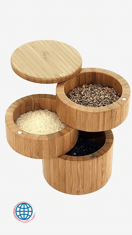 Bamboo Salt Cellar 3-Tier Triple Wood 3 Tier Round salt Box for Salt or Spice with Magnetic Swivel Lid Spice Food Storage Boxes Salt Pigs Cellars & Servers Trending