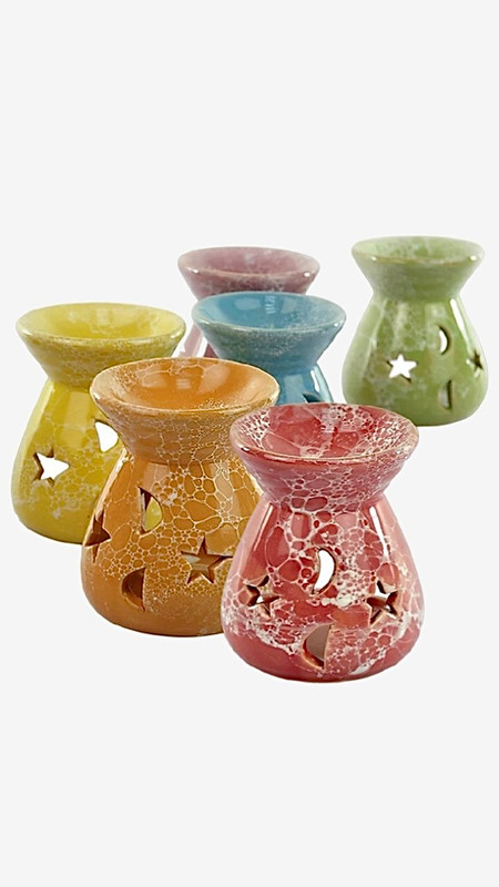 Ceramic Oil Burner Lamp 1Pcs Ceramics Essential Oil Lamps Hollow Stars Moon Pattern Simple Essential Oil Fragrance Tea Light Candle Holder in Black Blue Green Pink Purple White Trending
