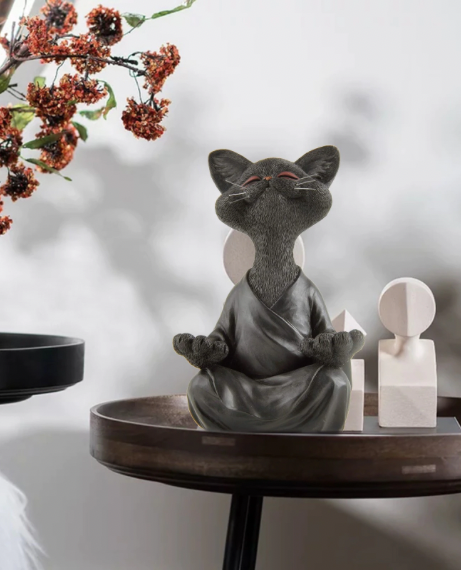 Meditating Whimsical Buddha Cat Figurine Meditation Yoga Collectible Happy Cat Decor Art Sculpture Garden Statue Home Decor Garden Statues & Sculptures in Black Blue Gray Orange Dark Gray / Grey Pink White Trending