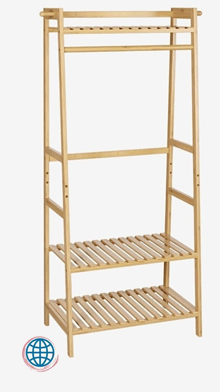 Bamboo Garment Rack Coat Clothes Hanging Heavy Duty Wardrobe with top Shelf and Shoe Clothing Storage Organizer Shelves Wood Drying Racks Wardrobes Trending