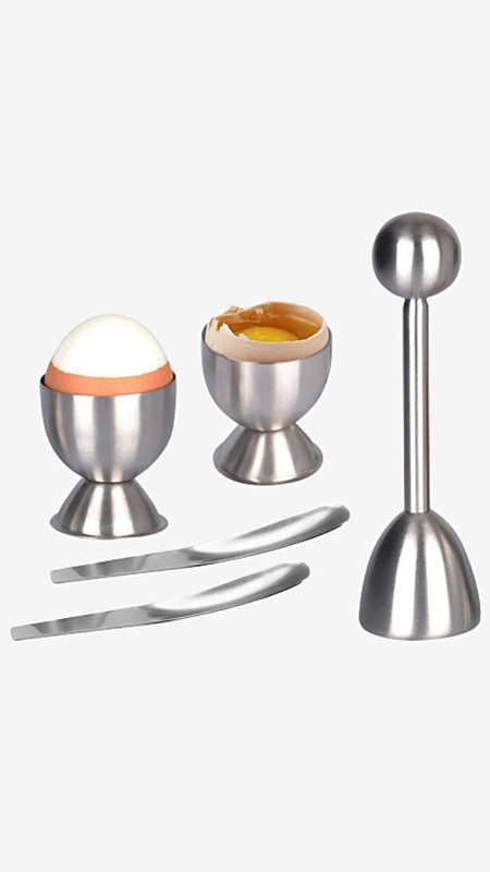 Stainless Steel Boiled Egg Set 5-Piece 5pcs Sets Easy to Open Egg Topper Opener Set Great Kitchen Tools for Child Students Breakfast Spoon Egg Dividers Trending