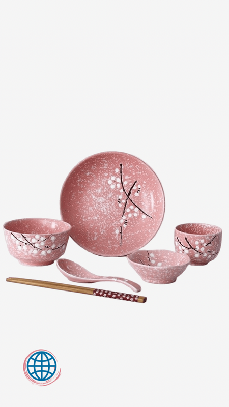 Japanese Ceramic Tableware Set Japan Household Creative Ceramics dining table dish eco friendly Sakura Cherry Blossom Dinnerware Sets Trending in Blue Red White Pink
