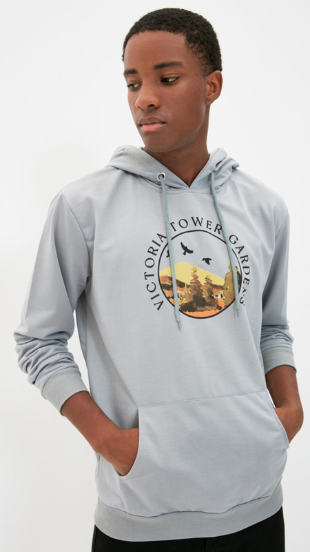 Mens Regular Fit Hood Sweatshirt Men Hooded Long Sleeve Printed Hoodies Sweatshirts for Man Trending in Gray / Grey Yellow Mustard