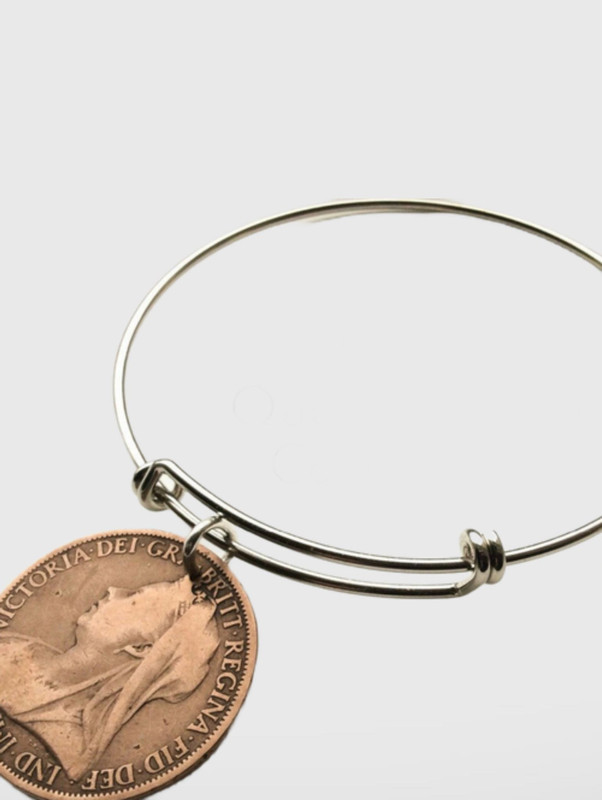 1900 Queen Victoria Bangle One Penny British Coin Trend