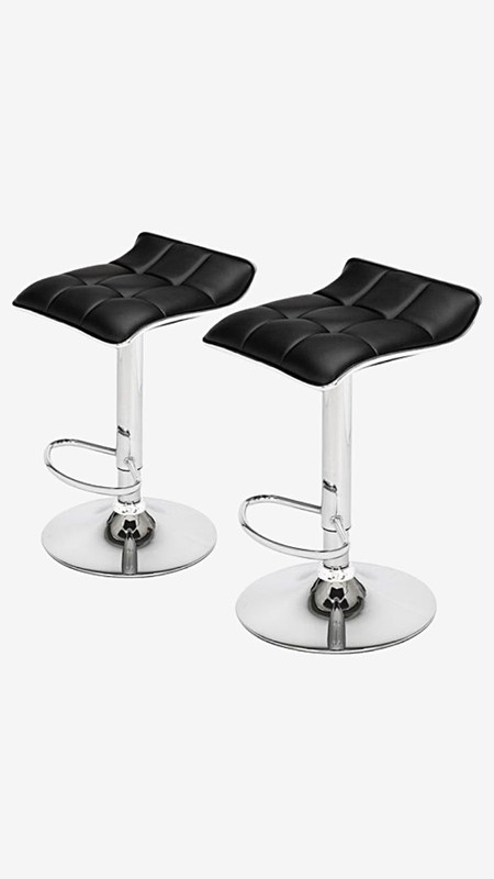 Adjustable Leather Curve 2-Set Peice Bar Stool 360 Degrees 2 Soft Packed Square Board Curved Foot PU Fabric Black Chair Modern Stools Trending