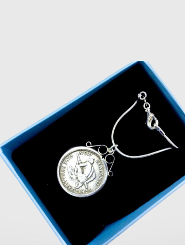 1951 New Zealand One Shilling Coin Necklace Trend