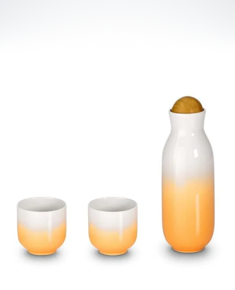 Bloom Carafe Set Sake Jug Pot Tea Cups in Orange Drinkware Ceramic Cup Bamboo Lid Trending