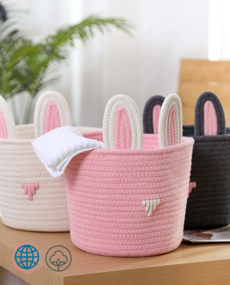 Nursery Room Storage Basket Cartoon Bunny Rabbit Ears for Girls Boys Newborn Baby for Room Decor Organizing Trending in Dark Gray / Grey White Pink