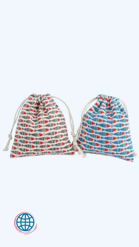 Japan Drawstring Storage Bag Japanese Fish Canvas Tea Ware Travel Cloth Stocking Pouch Tea Leaves Sac Portable Shopping Pocket Storage Bags Trending in Blue Green