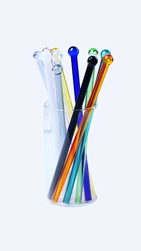 Borosilicate Glass Straw Reusable Resistant With Colored Round Head Bar Barware Drinking Straws in trending colors