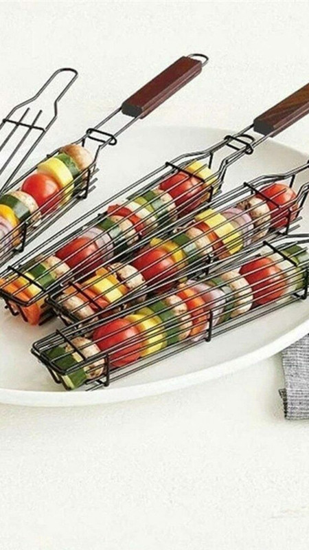 Barbecue Skewer Basket BBQ Grill Kitchen Accessories Outdoor Cooking Net Tools Not Coated Iron Square Rack Roaster Racks Trending Utensils Skewers