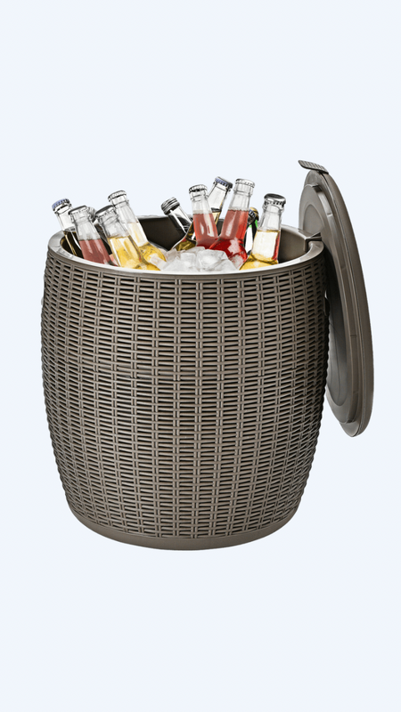 12 Gallon Rattan Drink Cooler 4 in 1 Gray / Grey Patio Cool Bar Cocktail Table Trending Outdor Patio Drinks Coolers Side Tables
