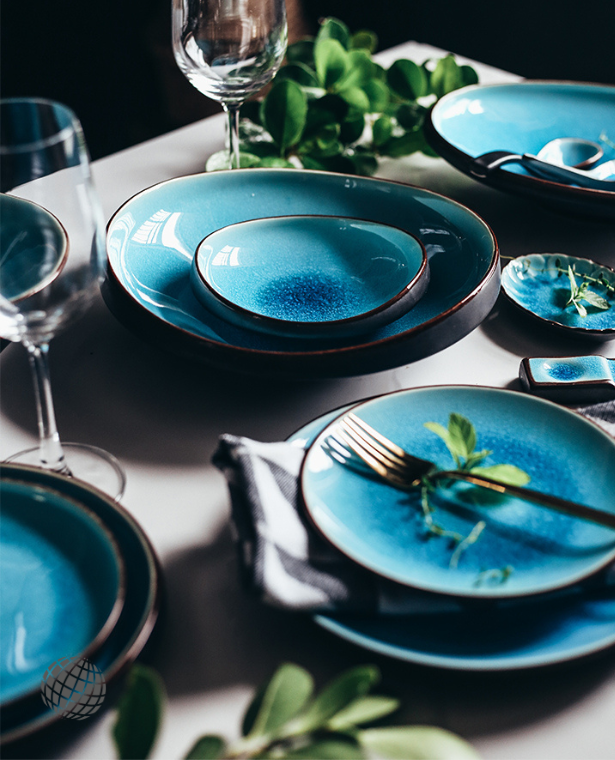 Crack Glaze Ceramic Dinnerware Japanese Ice Cracking Tableware Household Dishes Set Bowl Plate Dish Rice Bowls Steamed Fish Dishes Porcelain Blue Trending Japan Dinner Plates Sets