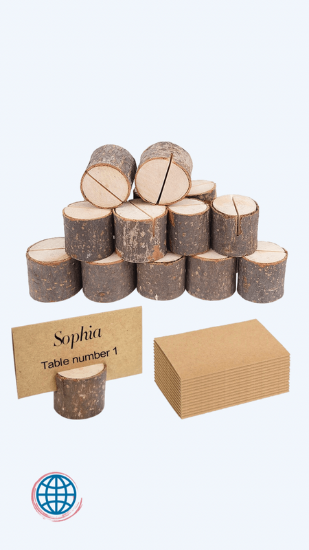 Wooden Log Place Card Holder, Set of 10 10pcs Natural Wooden Place Card Holders Stand Card Photo Clip Holder Rustic Wedding Decorations Party Trending Table Number Name Signs