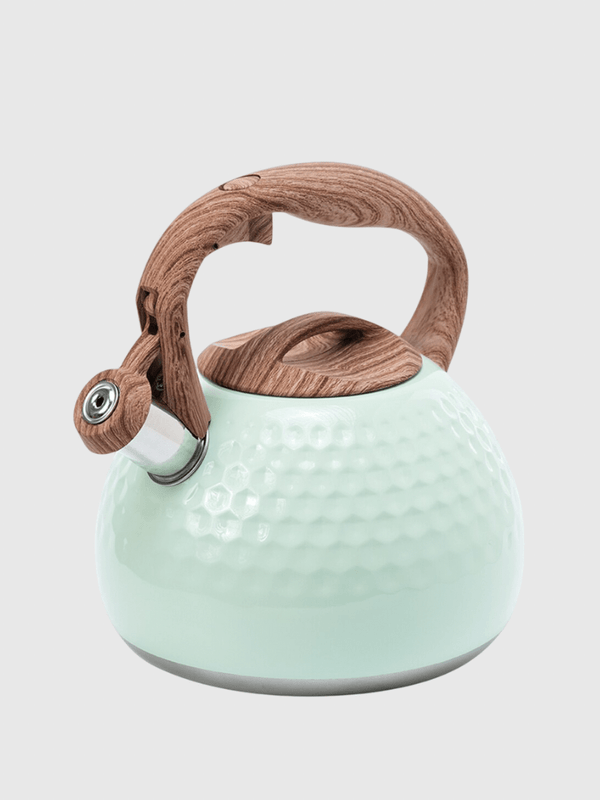 2.8L Whistling Tea Kettle With Wood Handle Stainless Steel Enamel Food Grade Tea Pot With Heat-Proof Handle For Gas Induction Stovetops Cookers Trend in Green