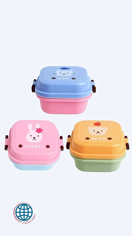 Microwave Bento Box Children Kids Colorful Cartoon Small Lunch Box Portable Picnic Outdoor 2 Layer Sealed Food Fruit Container Office School Cat Rabbit Bear Trending Microwavable Storage Boxes in Pink Blue Yellow