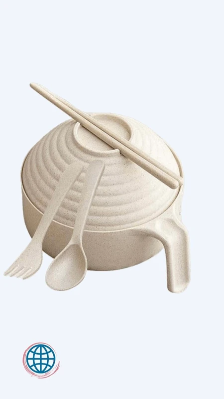 Wheat Straw Tableware Japanese Single Bowl And Chopsticks Set Student lunch Box Cup Dormitory Large Trending Japan Soaking Noodle Bowls Soup Cups in Blue Beige Khaki Green Orange Yellow