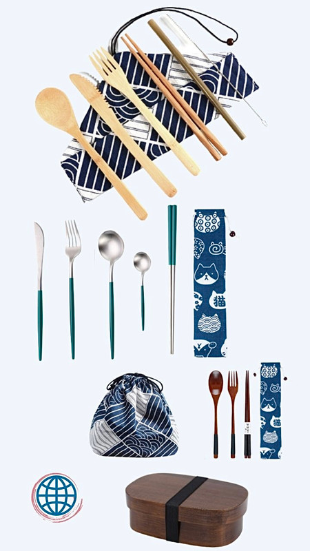 Wooden Flatware Cutlery Set Japanese Lunch Box Set Bento Boxes Picnic Dinnerware Kit for School Food Container Sushi Case with Tableware Lunchbox Japan Dinnerware