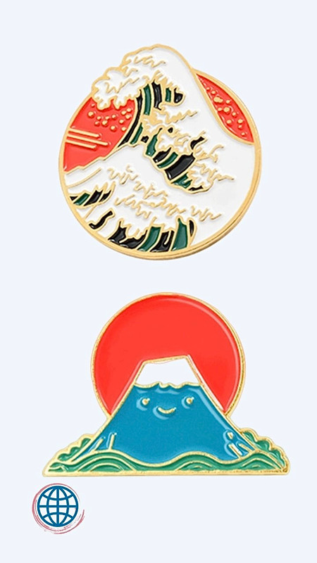 The Great Wave Mt. Fuji Pin Japanese Cartoon Cute Round Wave Enamel Brooch Snow Mountain Japan Mount Fuji Sunrise Trending Pins Brooch Badge Clothes Bag Accessories Brooches