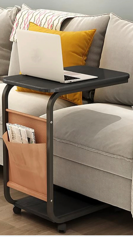 Laptop Table Stand Movable Bedside Tables Dinner Desk Multifunctional Laptop Stand with Roller Wheels for Office Home In Black White