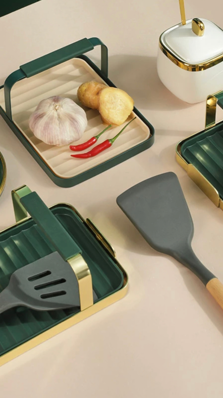 Multi-function Spatula Rack Dining Kitchen Supplies Spoon Storage Racks Convenient Drainer Cooking Tool Trending in Ink Green Gold Trays