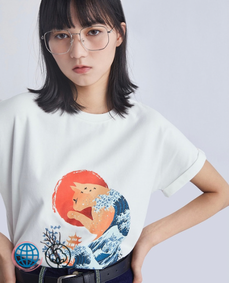 Japanese Illustration Print T-Shirt Women's Crewneck Printed Fashion Tees Short Sleeve Loose O-Neck Embroidery White The Great Wave Japan Leisure Trending Tops for Woman