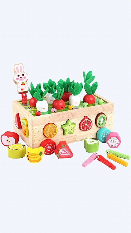 Multifunctional Orchard Toy Child’s Car Wooden Montessori Educational Learning Game Toys Garden Carrots Sorting & Counting Children's Trending Puzzle Games For Kids