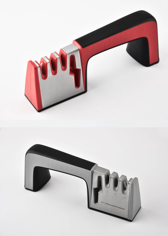 Diamond Coated Ceramic Knife Sharpener 4-In-1  4 in 1 Wetstone Shears Scissors Knife Sharpening Tool Grinder Stone Cooking Kitchen Tools Sharpeners Trending In Red Gray / Grey