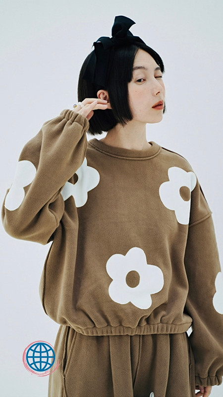 Polar Fleece Sweatshirt Women’s Japanese original thickened warm double-sided crewneck flower long-sleeved Trending Japan khaki O-Neck Floral sweatshirts for Woman